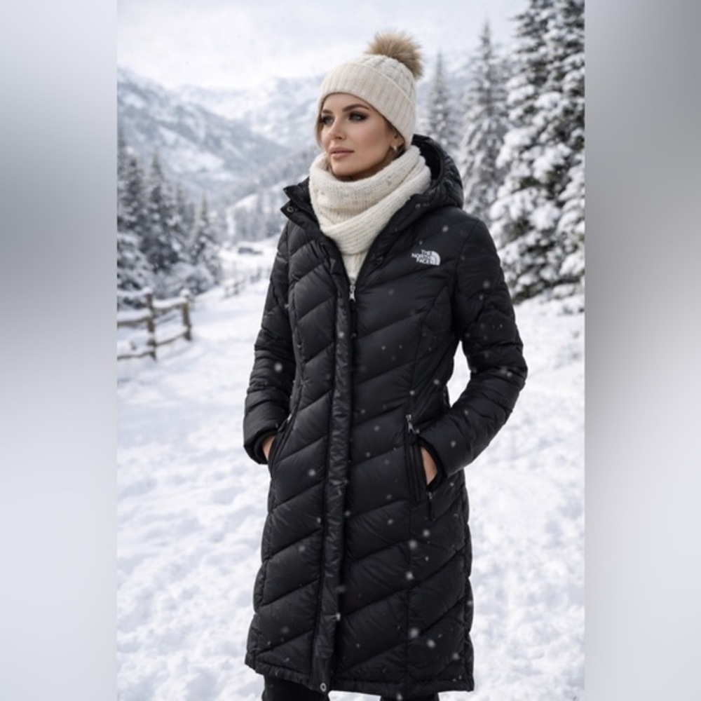 See Clip 🤩 The North Face 700 Down Fill Black  Long Winter Puffer Jacket XS